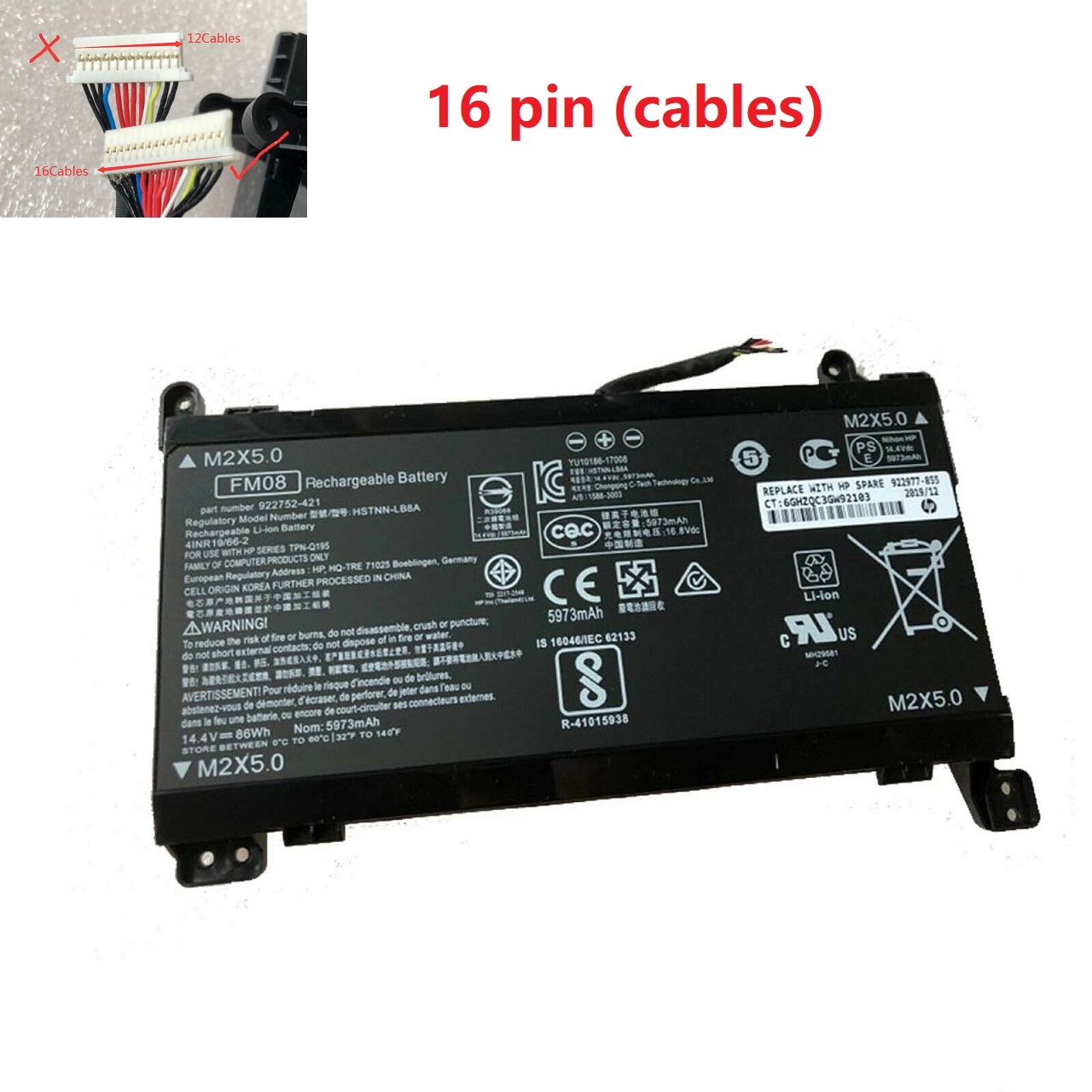 16-Pin FM08 HP Omen 17 HSTNN-LB8B 922753-421 922977-855 TPN-Q195 batteria compatibile